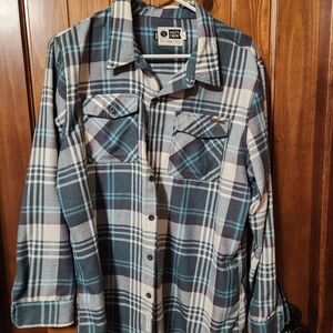 Salty Crew Plaid Shirt in Teal and Gray with White Accents